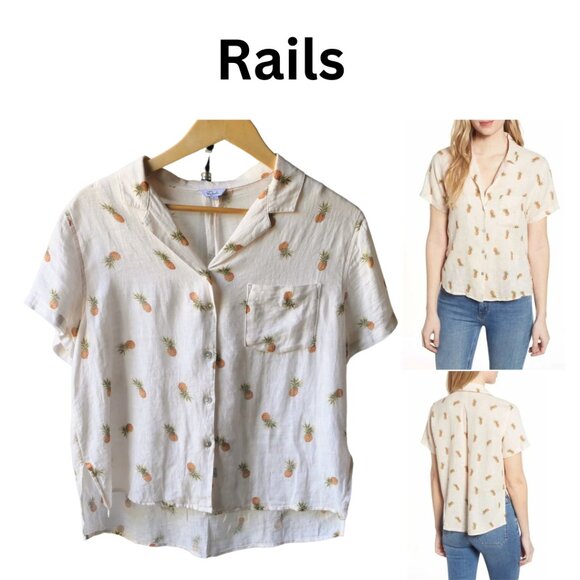RAILS S Linen Pineapple Button down blouse - Picture 1 of 5